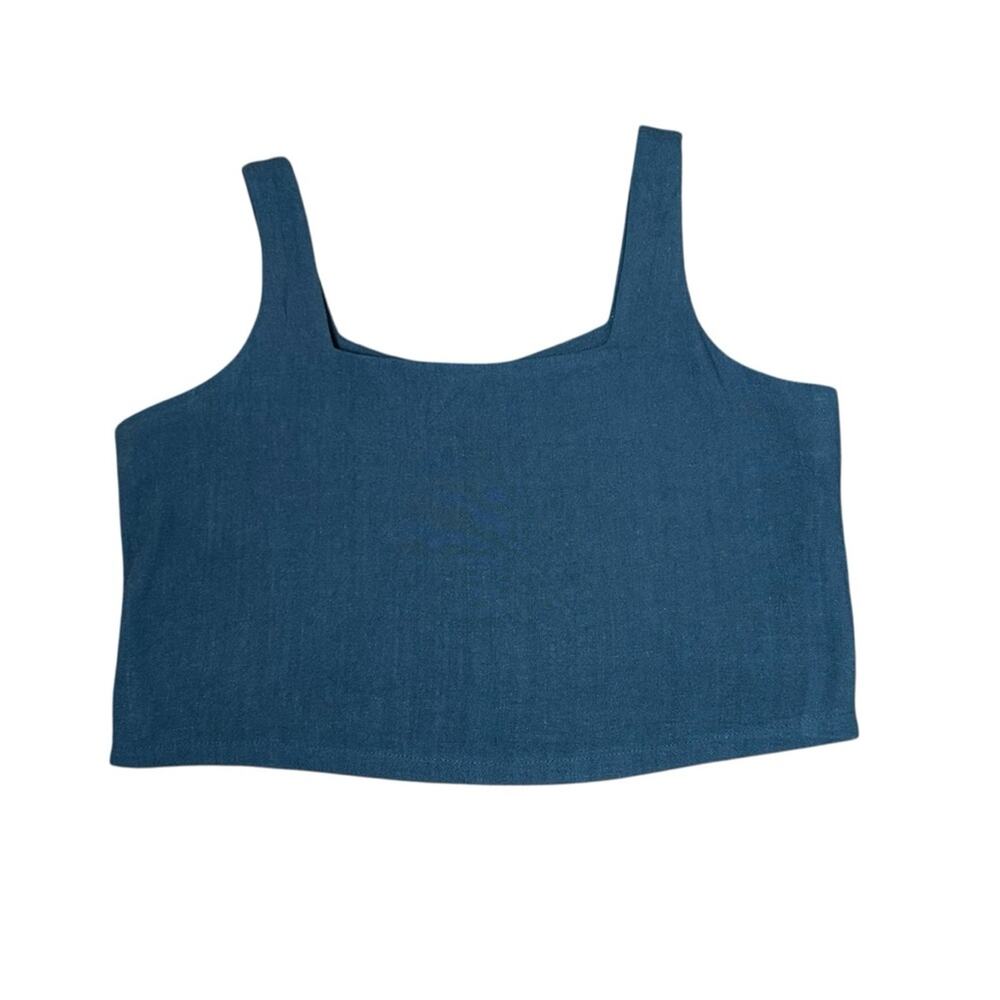 Automet Linen Blend Cropped Tank Top Size L Blue Cool Summer Beachy NWT